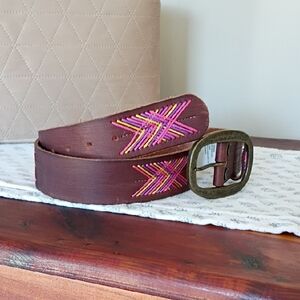 Prana Brown Leather Belt with Brass Buckle